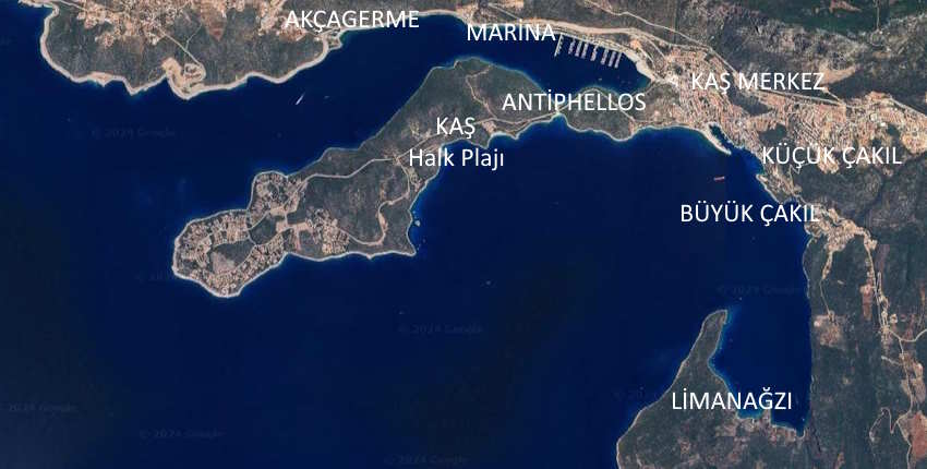 En Güzel Kaş Plajları Harita